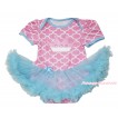 Light Pink White Quatrefoil Clover Baby Bodysuit Light Blue Pettiskirt & Crown Print JS4598